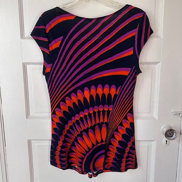 Vintage Y2K Nannette Lepore Babydoll Blouse L Stretch Gathered V-Neck Retro - Picture 16 of 16